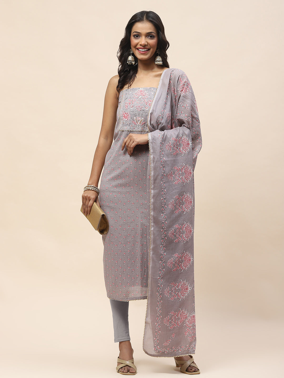 Printed Cotton Unstitched Suit Piece With Dupatta