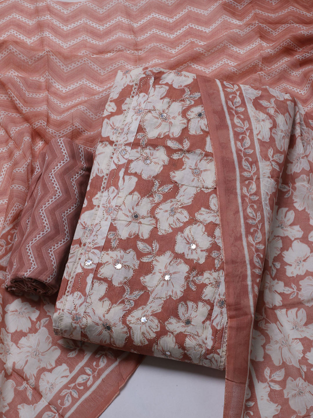 Printed Cotton Blend Unstitched Suit With Dupatta