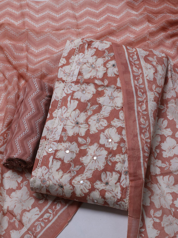 Printed Cotton Blend Unstitched Suit With Dupatta