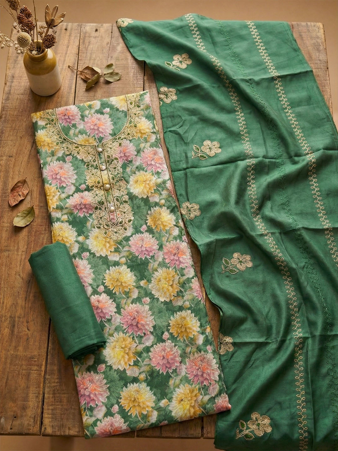 Embroidered Cotton Unstitched Suit With Pant