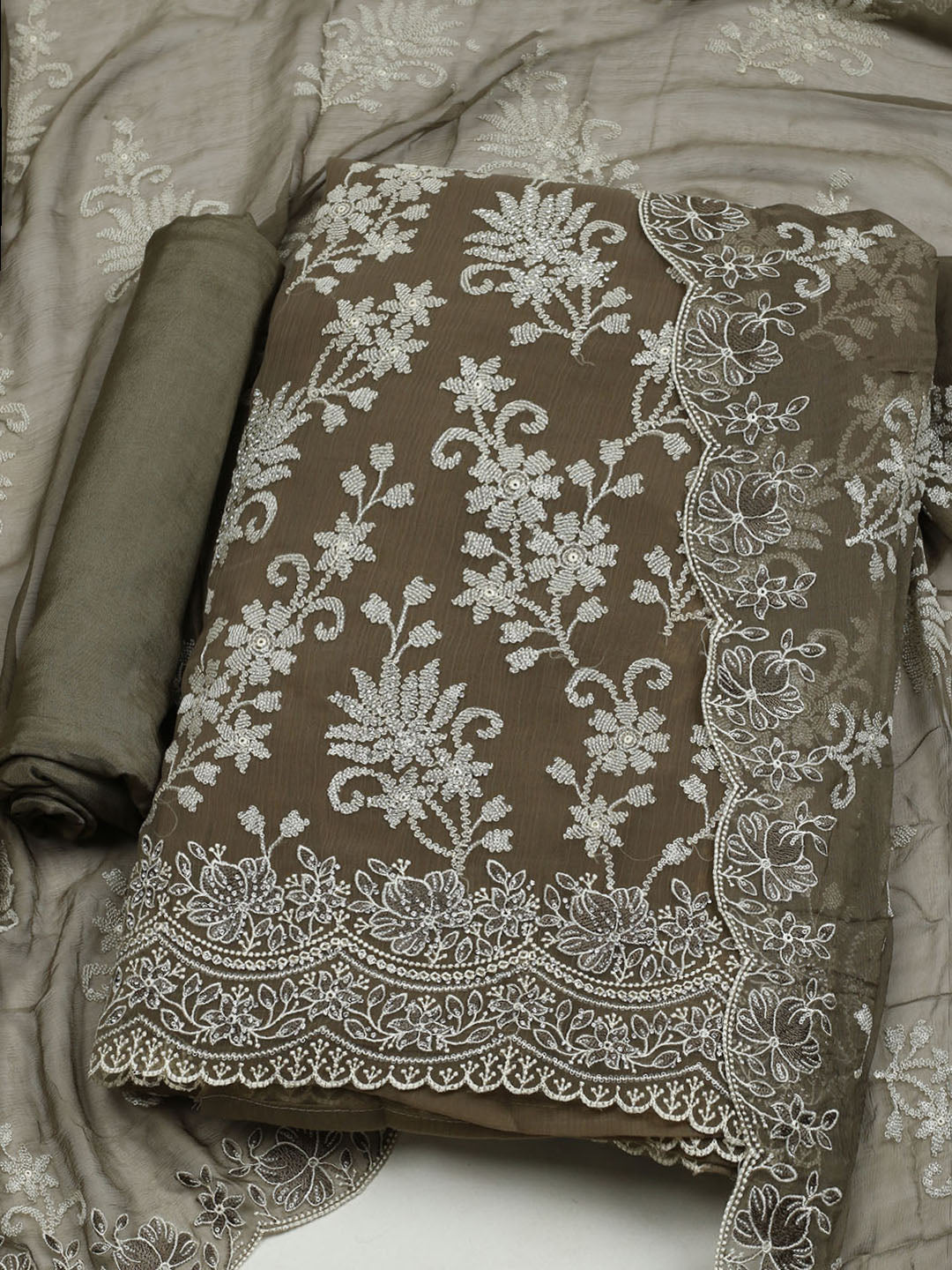 Embroidered Organza Unstitched Suit With Dupatta