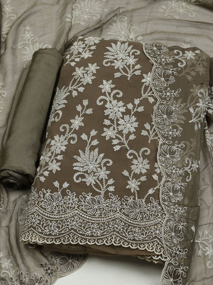 Embroidered Organza Unstitched Suit With Dupatta