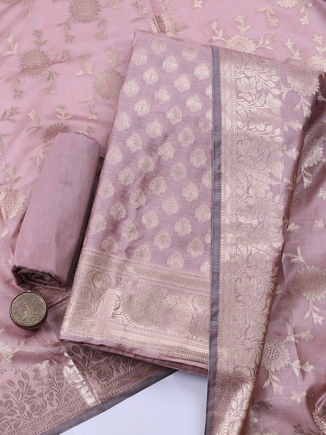 Woven Design Chanderi Unstitched Suit With Pant &amp; Dupatta
