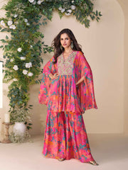 Embroidered Chinon Suit With Pant & Dupatta