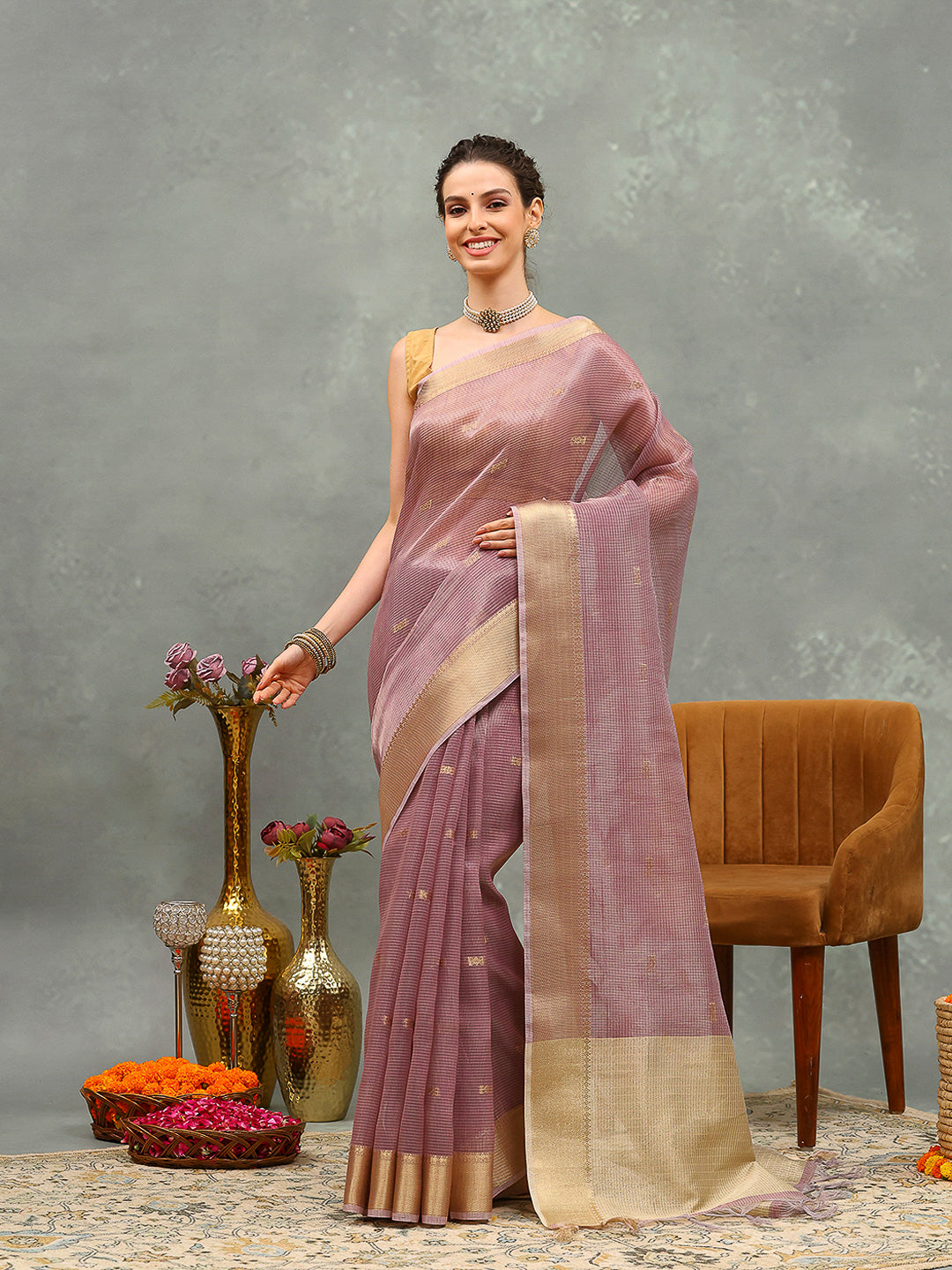 Embroidered Tissue Saree
