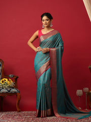 Woven Design Art Silk Rama Green Saree