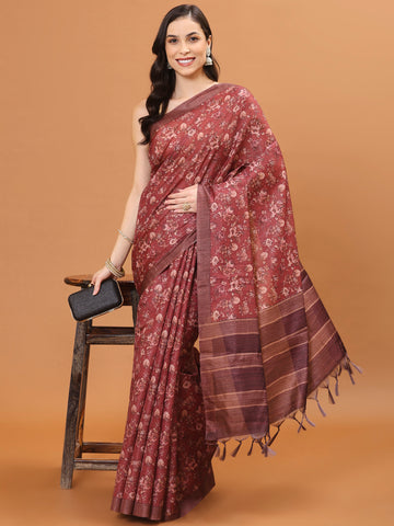 Digital Floral Printed Handloom Saree