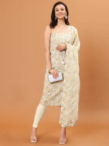 Neck Patti Cotton Blend Unstitched Suit Piece With Dupatta