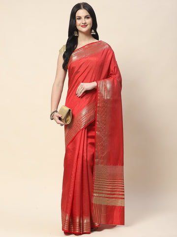 Plain Zari Border Woven Handloom Saree