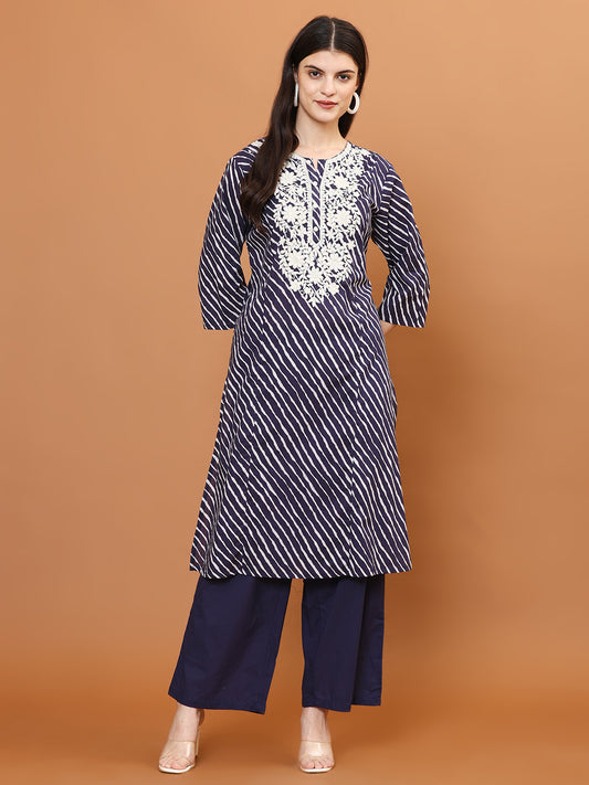 Resham Work Cotton Blend Kurti With Pants