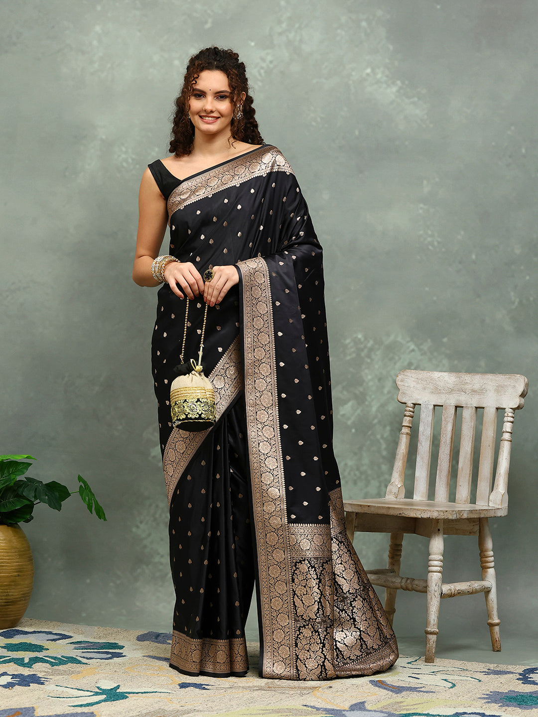 Zari Border Booti Art Silk Woven Saree