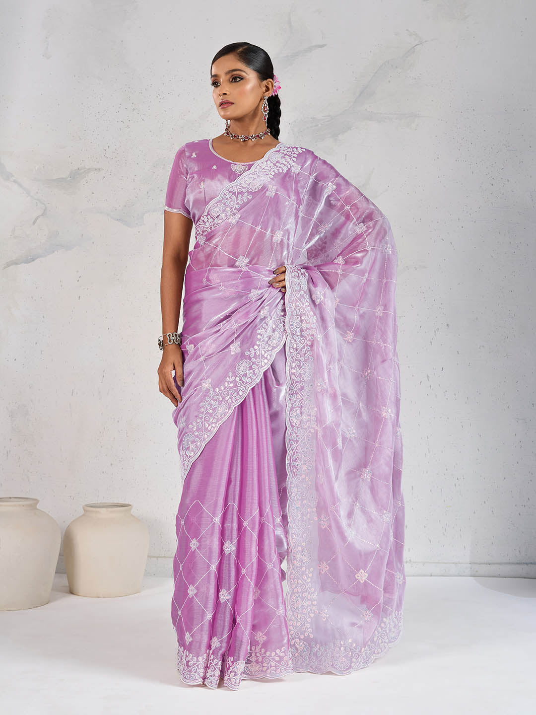 Sequence Embroidery Organza Saree