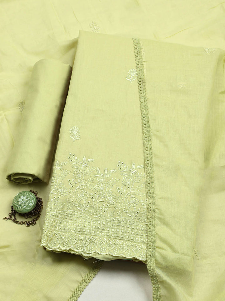 Embroidered Chanderi Unstitched Suit With Pant &amp; Dupatta