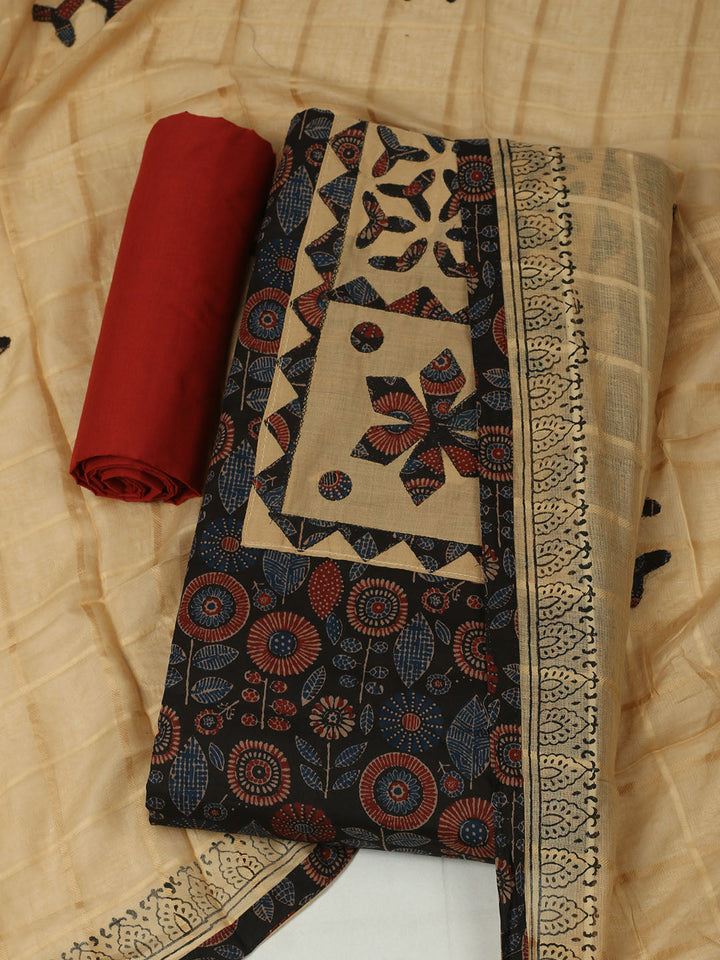 Printed Cotton Unstitched Suits Printed Suit With Pant &amp; Dupatta