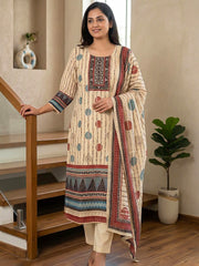 Embroidered Cotton Blend Kurta With Pant & Dupatta