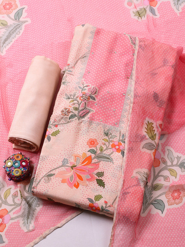 Printed Muslin Unstitched Suit With Pant &amp; Dupatta