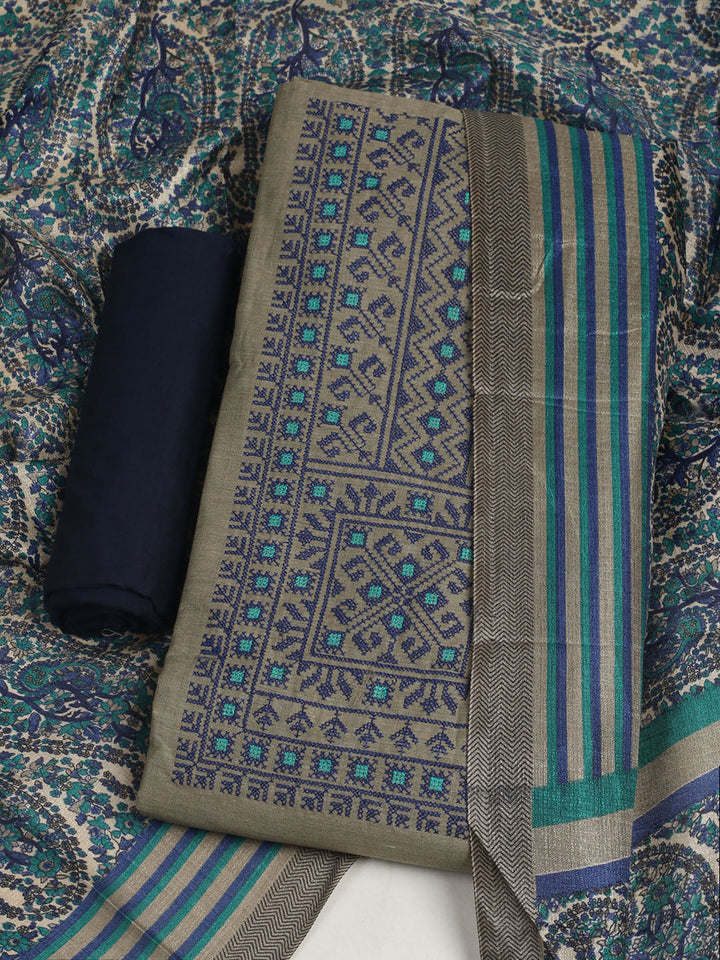 Embroidered Chanderi Unstitched Suit With Pant &amp; Dupatta