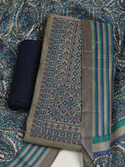 Embroidered Chanderi Unstitched Suit With Pant & Dupatta