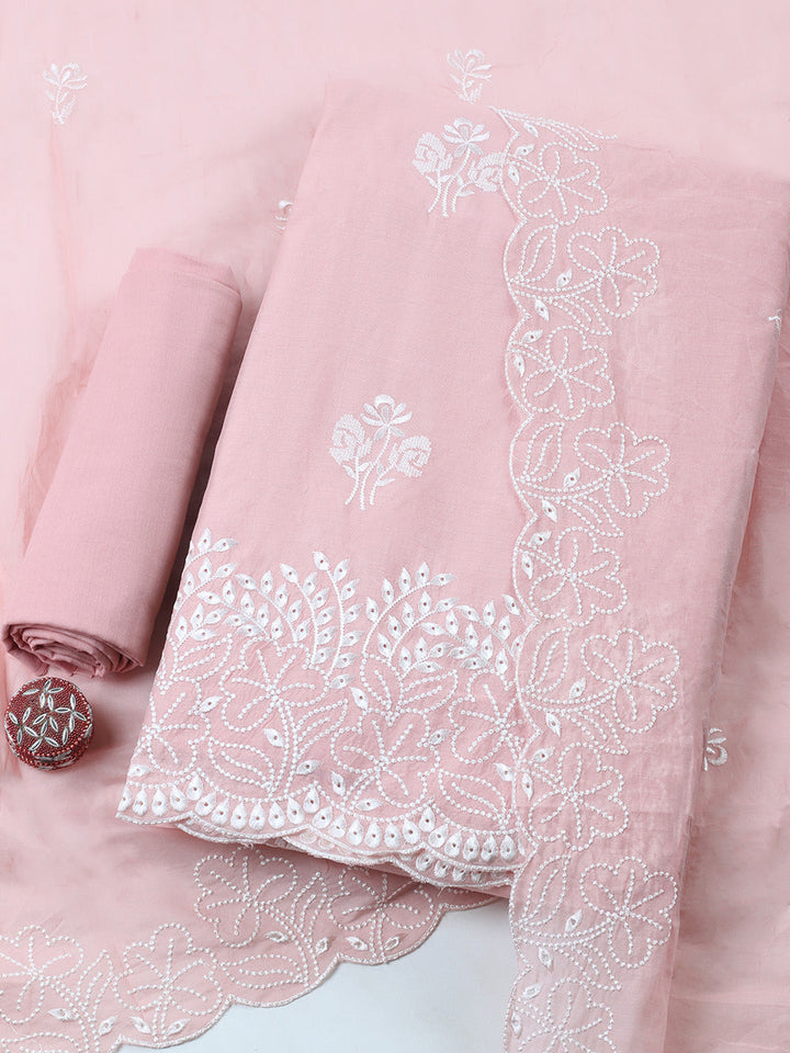 Embroidered Cotton Blend Unstitched Suit With Pant &amp; Dupatta