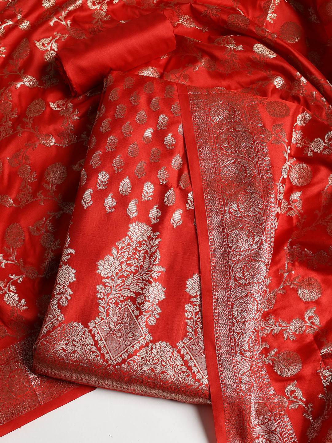 Woven Banarasi Chanderi Unstitched Suit With Dupatta