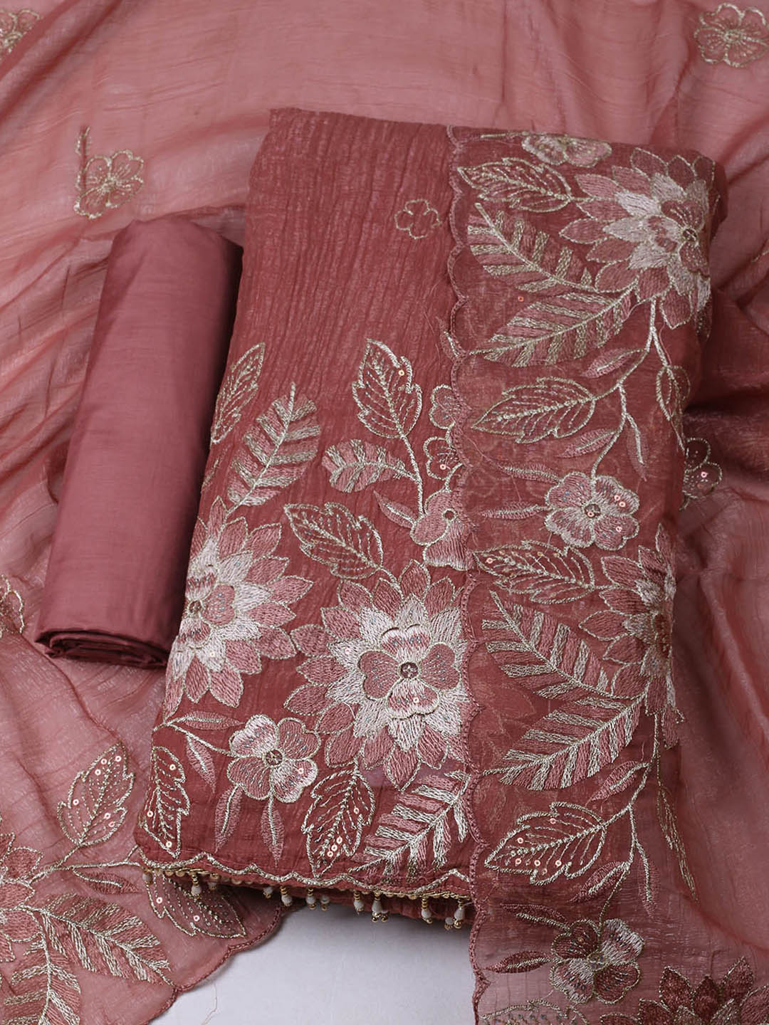 Embroidered Tissue Unstitched Suit With Pant &amp; Dupatta