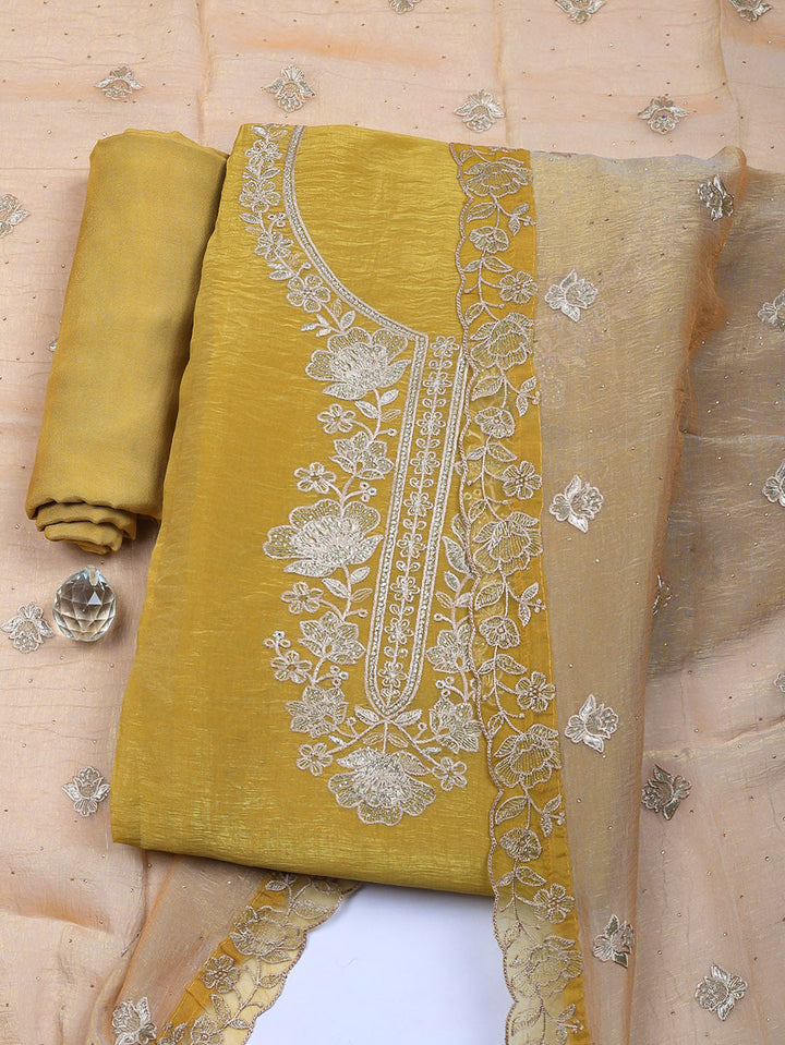 Embroidered Tissue Unstitched Suit With Pant &amp; Dupatta