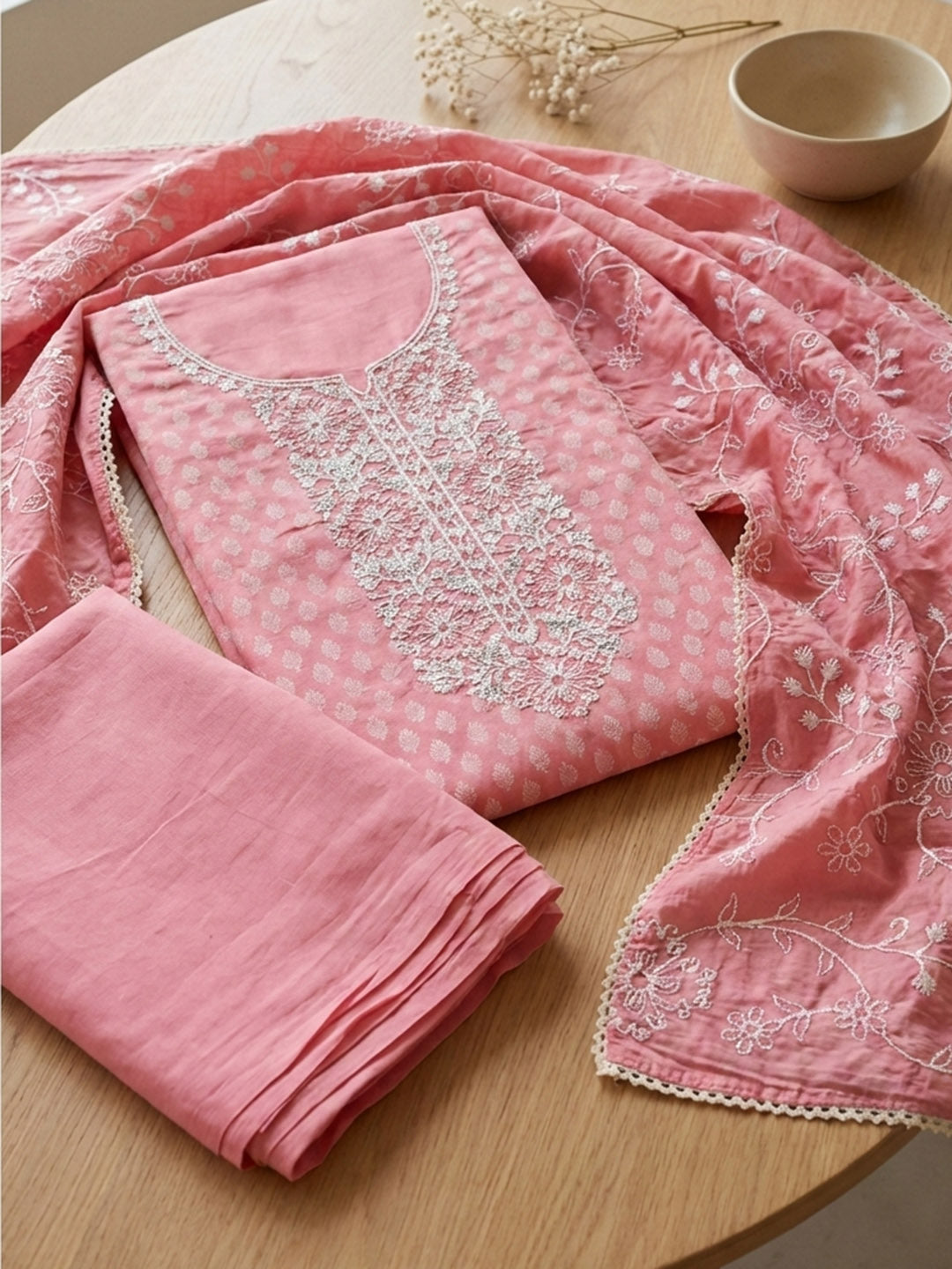 Printed Cotton Blend Unstitched Suit With Pant &amp; Dupatta