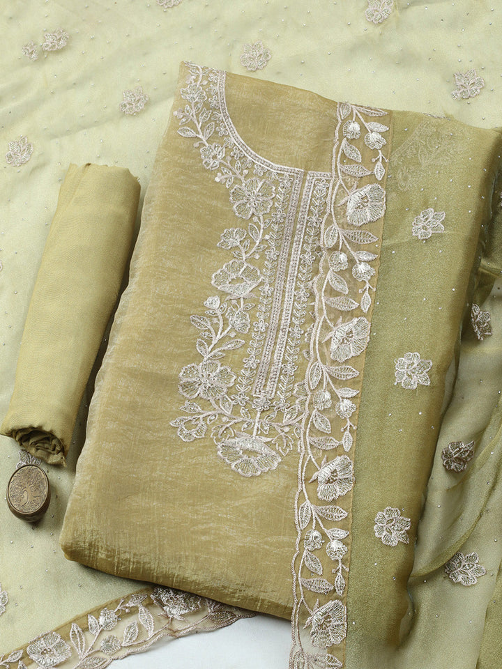 Embroidered Tissue Unstitched Suit With Pant &amp; Dupatta