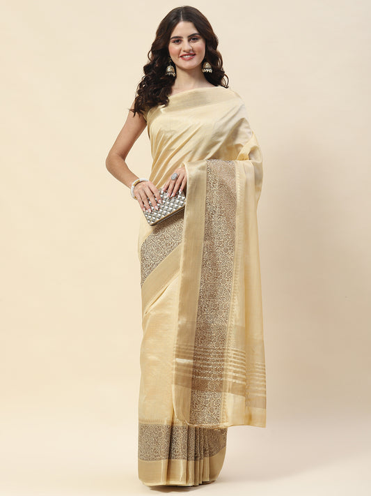 Plain Zari Border Woven Handloom Saree