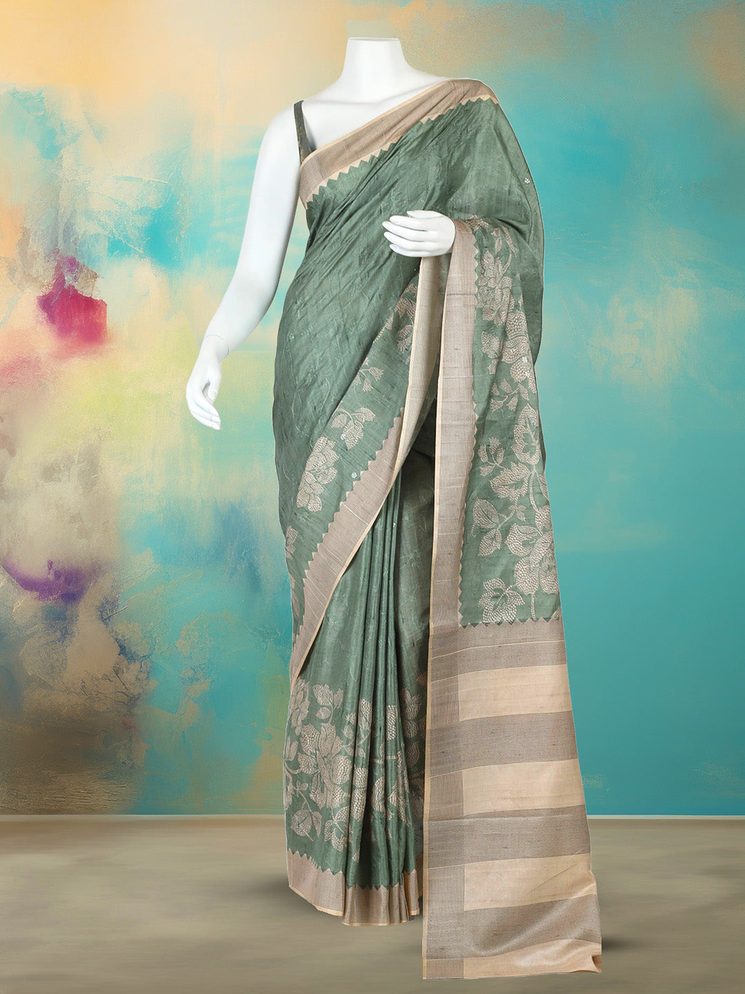 Printed Tussar Saree