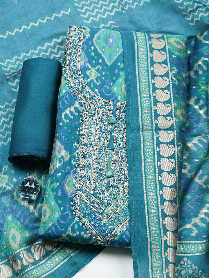 Embroidered Cotton Unstitched Suit With Pant &amp; Dupatta