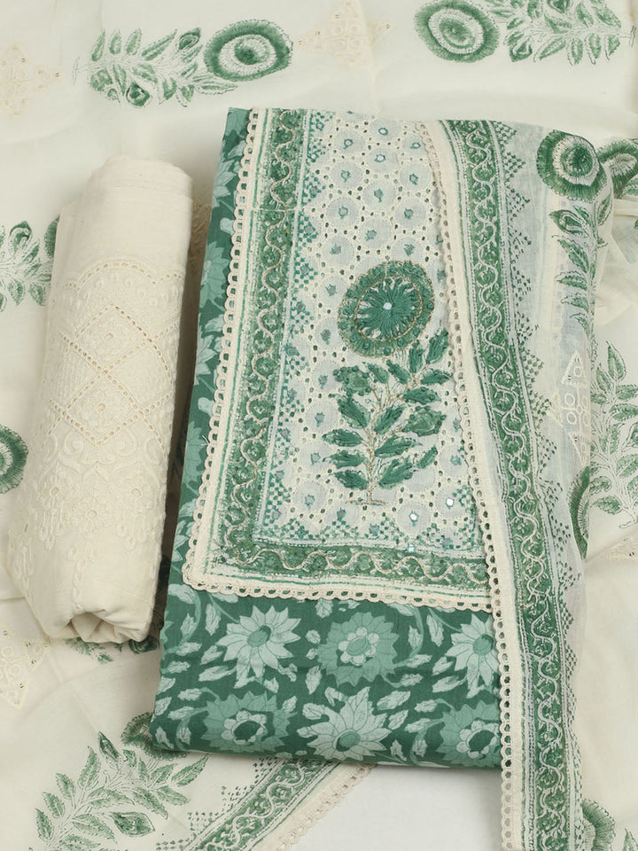 Printed Cotton Unstitched Suits Printed Suit With Pant &amp; Dupatta