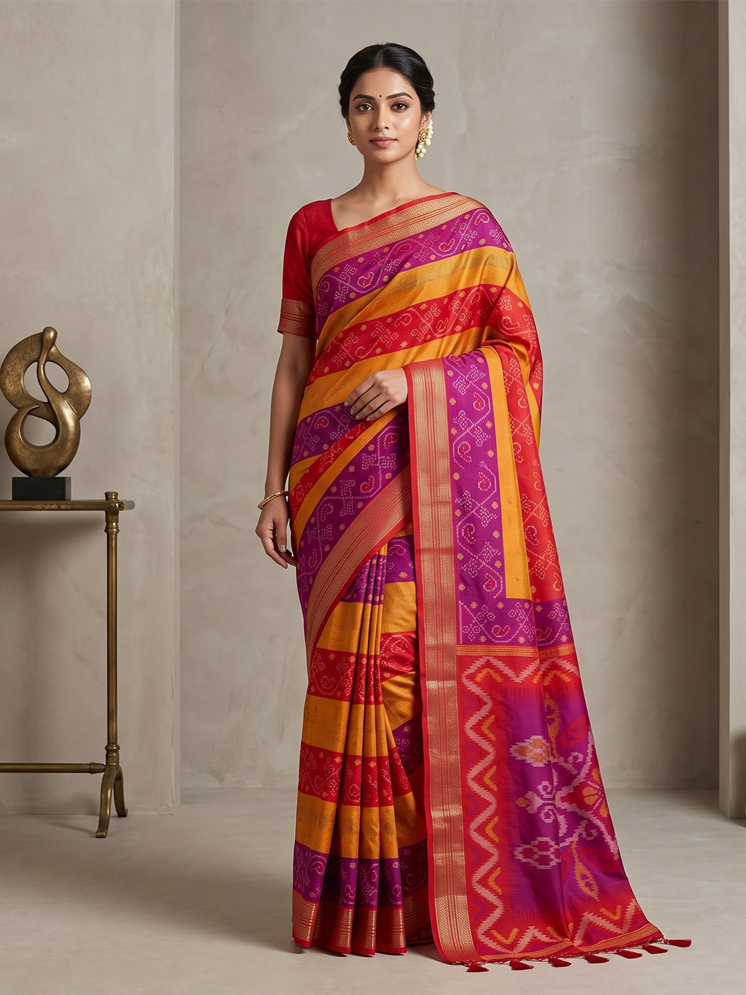 Multi-Color Cotton Blend Woven Saree