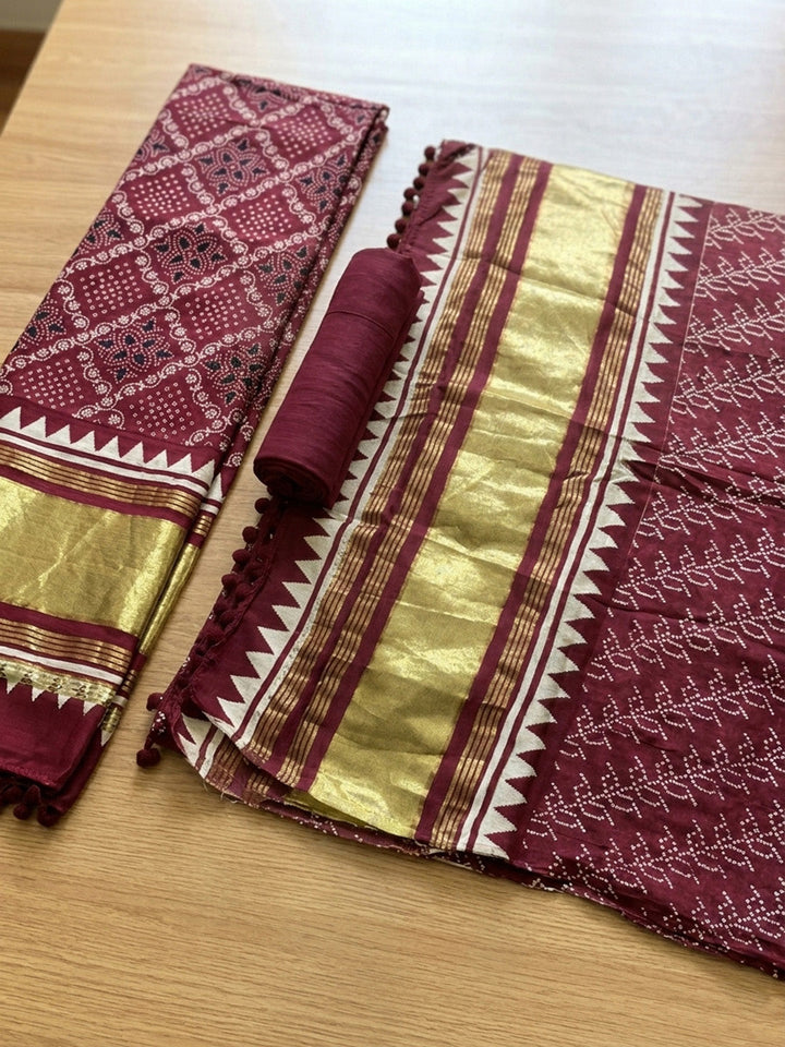 Embroidered Art Silk Unstitched Suit With Pant &amp; Dupatta