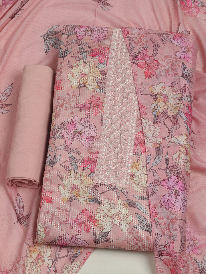 Printed Cotton Unstitched Suits Printed Suit With Pant &amp; Dupatta
