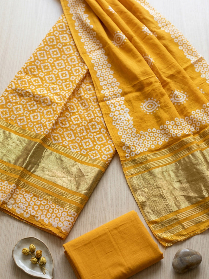 Printed Cotton Blend Unstitched Suit With Pant &amp; Dupatta