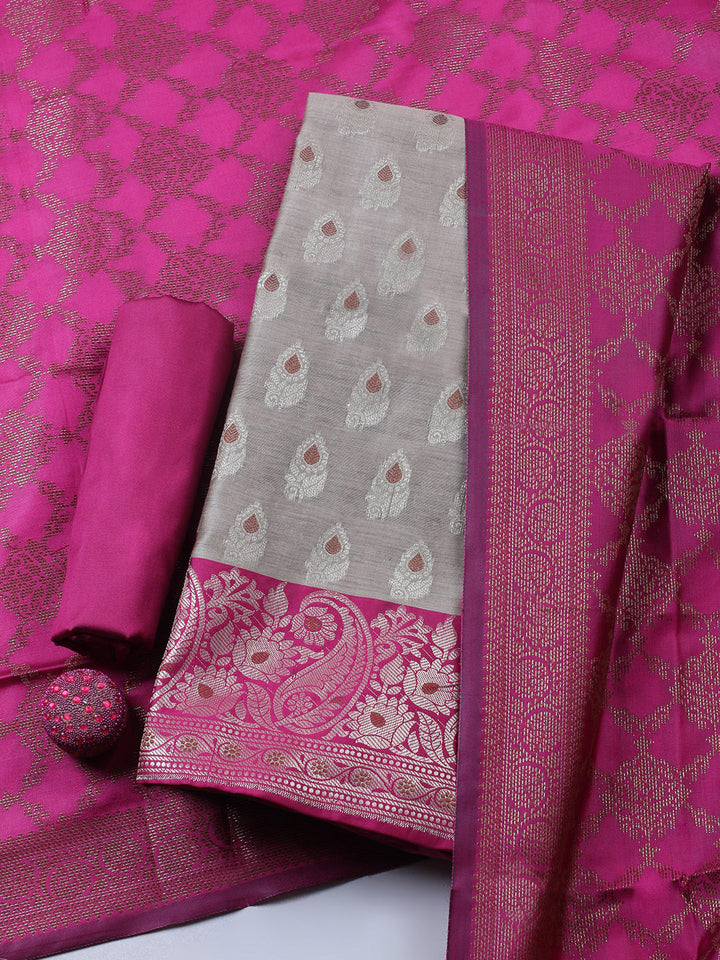 Woven Design Chanderi Unstitched Suit With Pant &amp; Dupatta