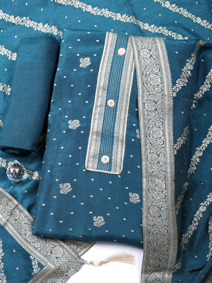 Woven Design Chanderi Unstitched Suit With Pant &amp; Dupatta