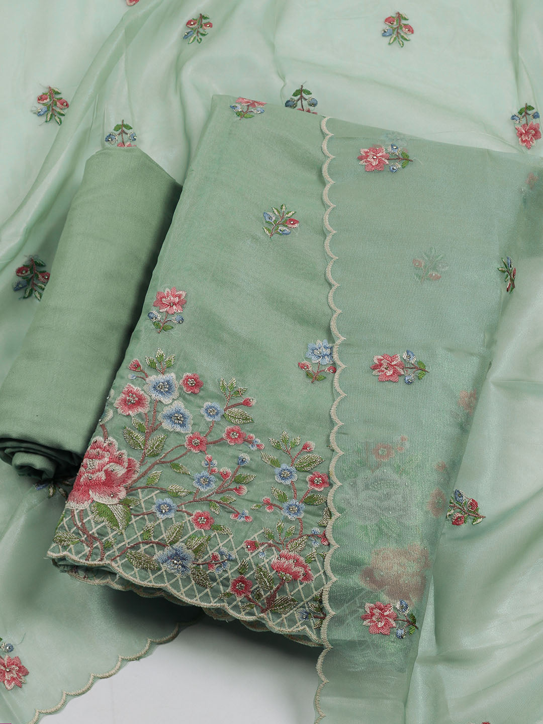 Embroidered Organza Unstitched Suit With Dupatta