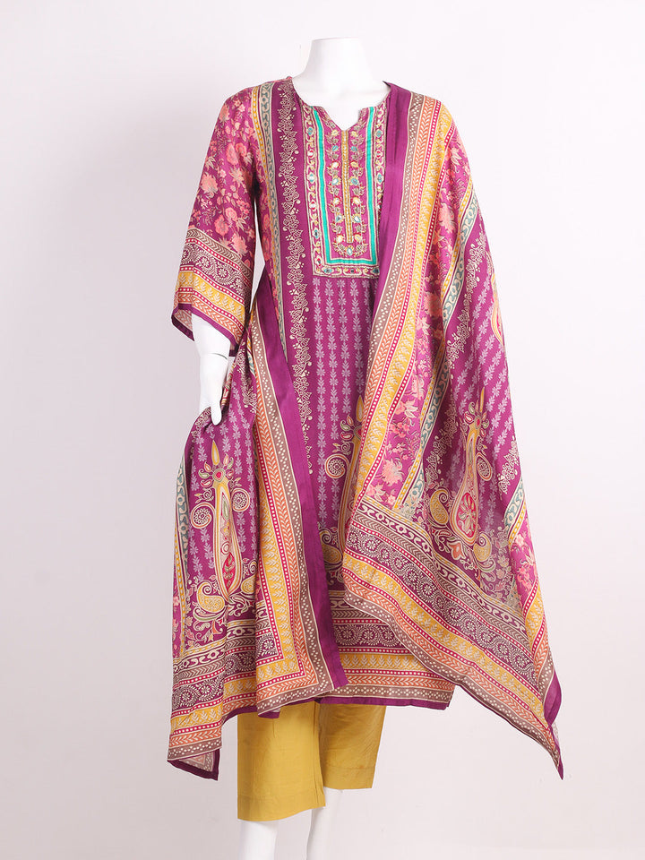 Sequins Embroidery Muslin Kurta With Pants &amp; Dupatta