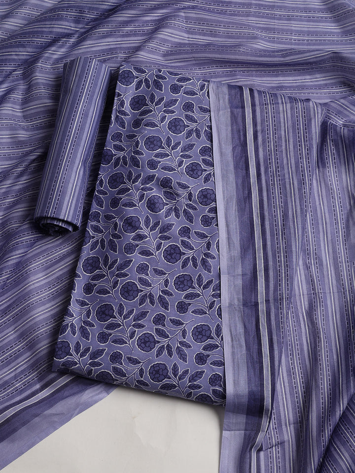Printed Cotton Blend Unstitched Suit With Dupatta