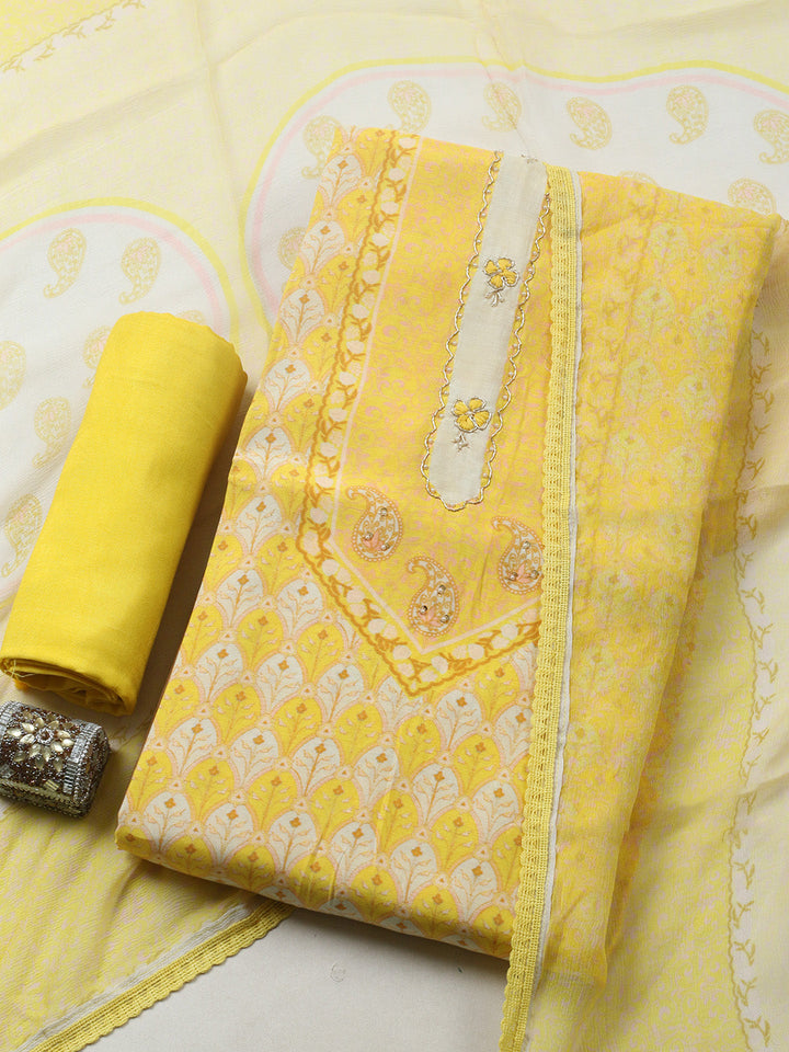 Printed Muslin Unstitched Suit With Pant &amp; Dupatta