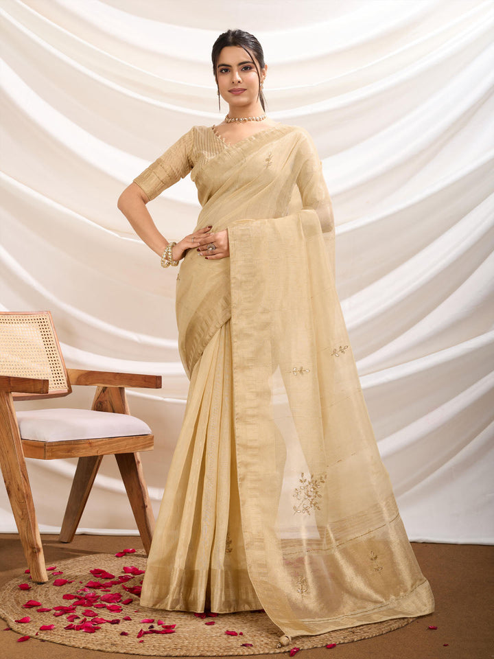 Embroidered Linen Blend Saree