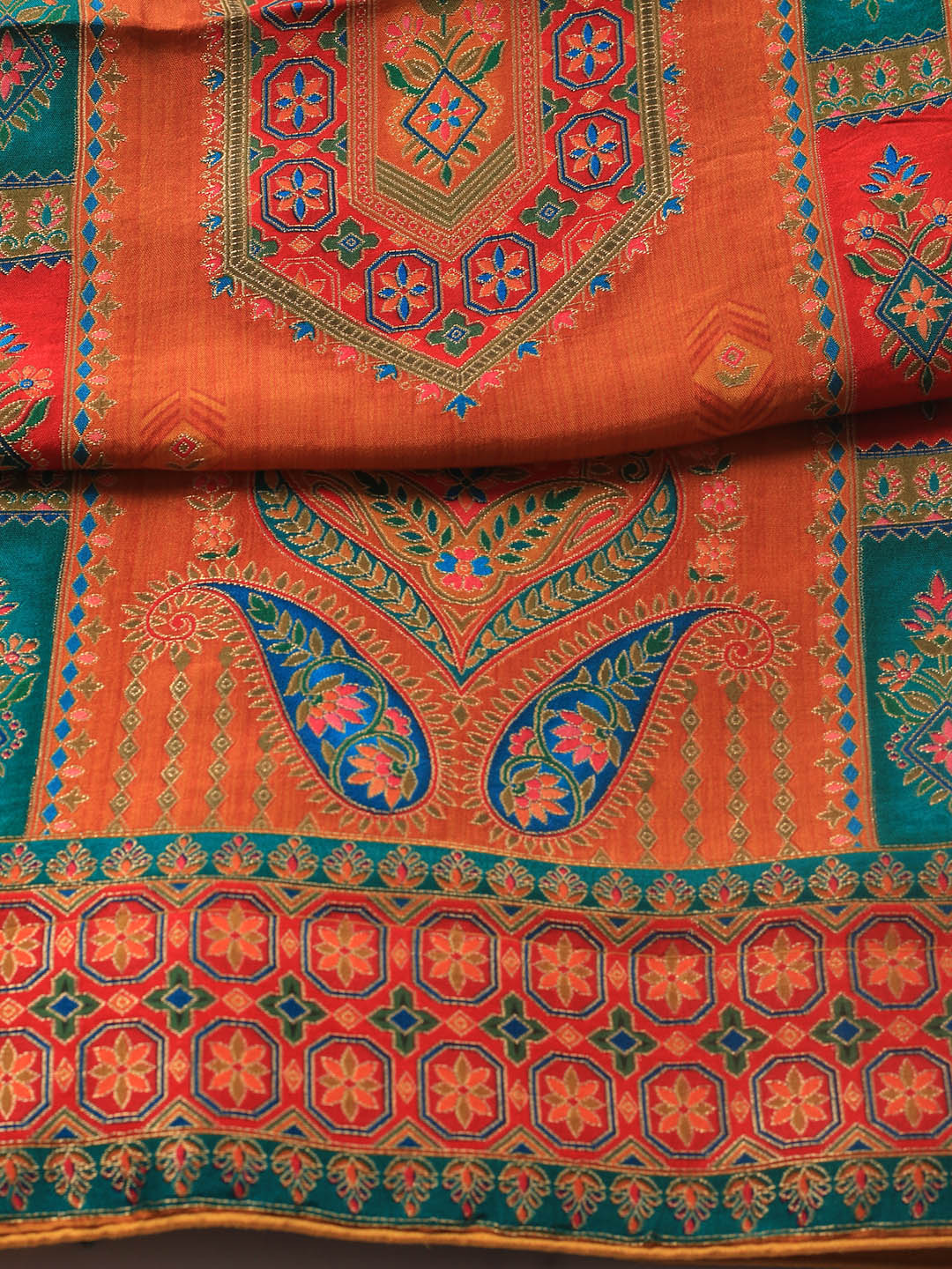 Embroidered Art Silk Unstitched Suit Piece With Dupatta