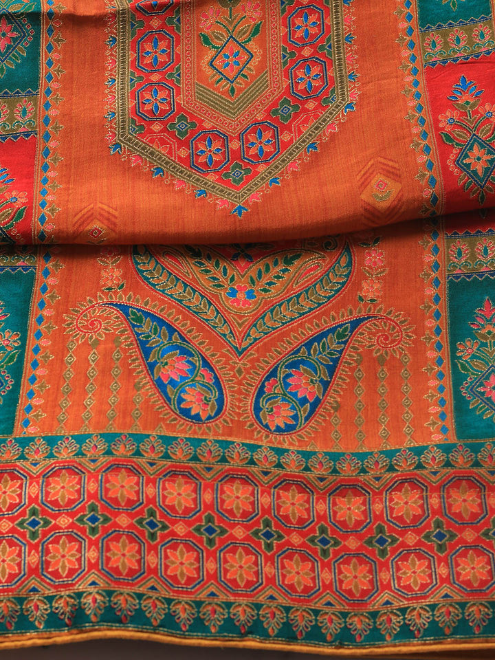 Embroidered Art Silk Unstitched Suit Piece With Dupatta
