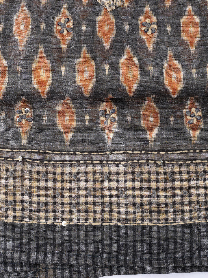 Kantha Work Chanderi Unstitched Suit With Dupatta