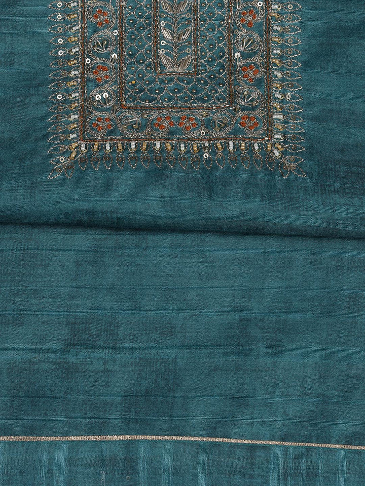 Neck Embroidery Art Tussar Unstitched Suit With Dupatta