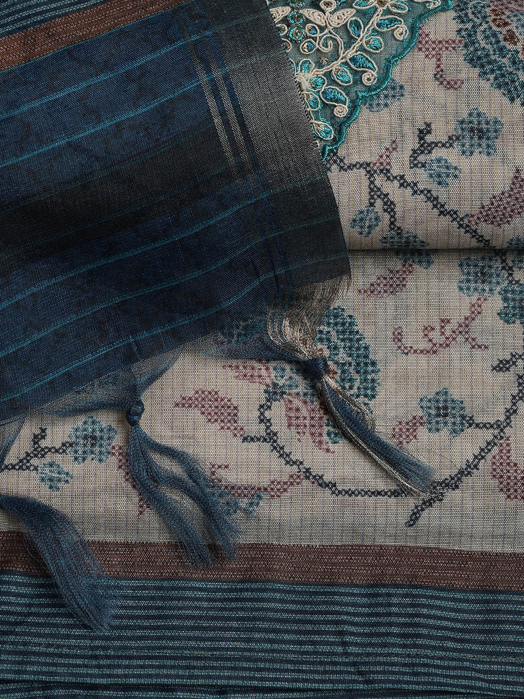Embroidered Chanderi Unstitched Suit Piece With Dupatta