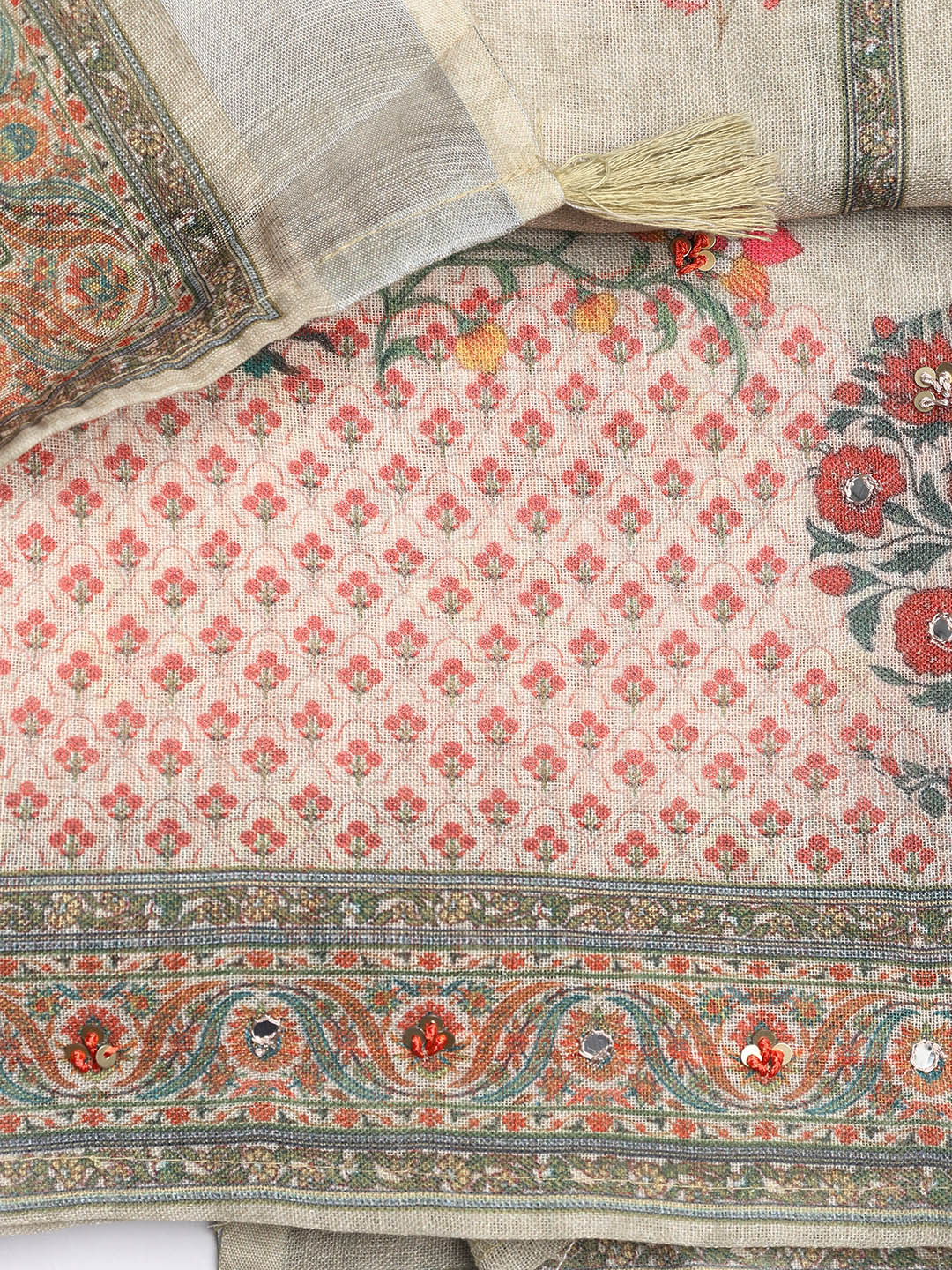 Printed Linen Unstitched Suit With Dupatta