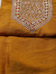 Neck Embroidered Chanderi Unstitched Suit Piece With Dupatta